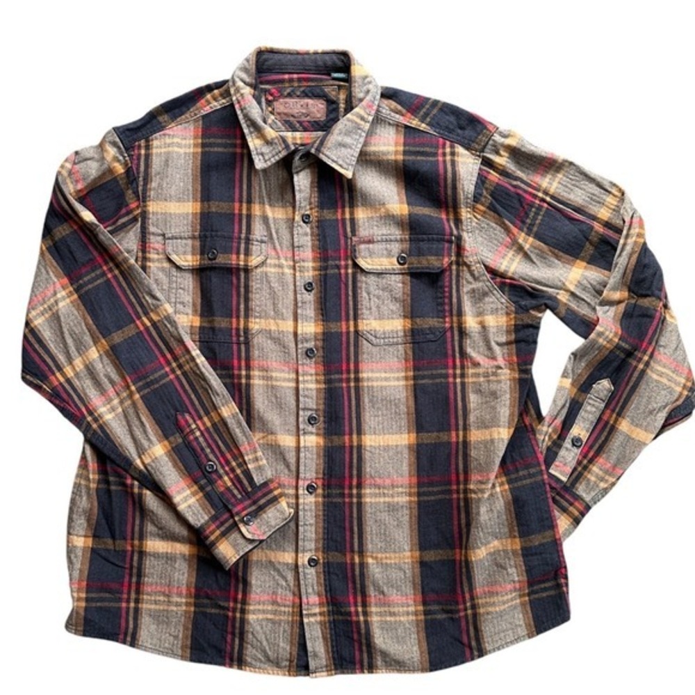Orvis Flannel Shirt Mns XXL Brown Plaid Herringbone Excellent Long Sleeve Button